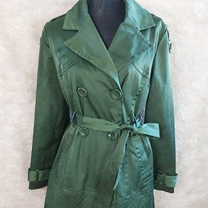 Kensie Women's Green Satin Raincoat/ Pea Coat Size L